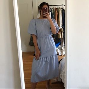 Nastygal striped blue midi dress with puff sleeves